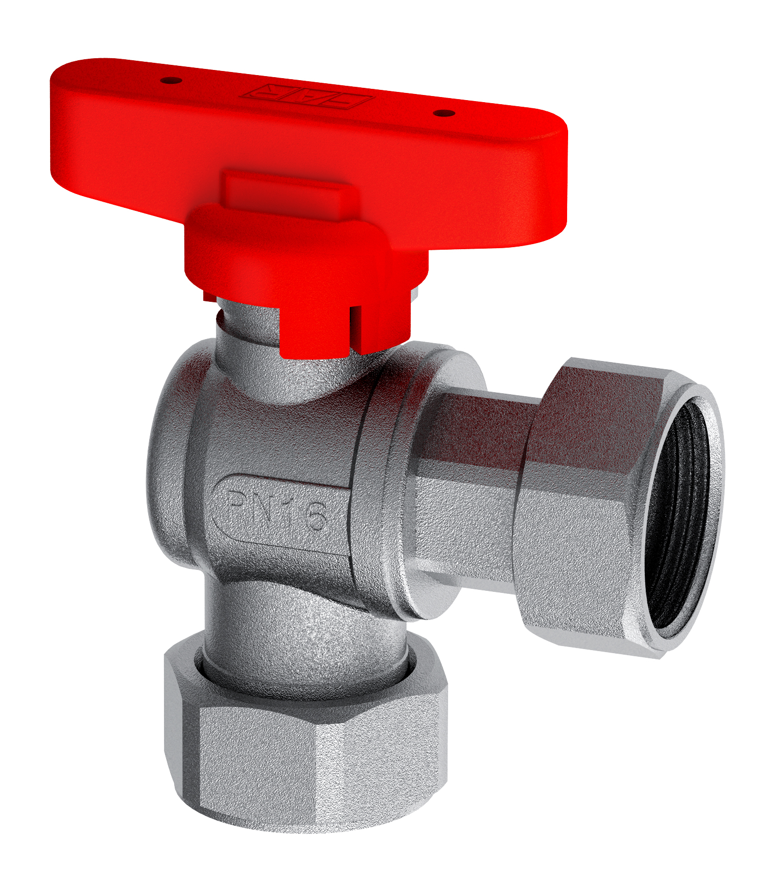 Кран шаровой хром. 3/4"накид.гайки (бабочка, красн.), углов.