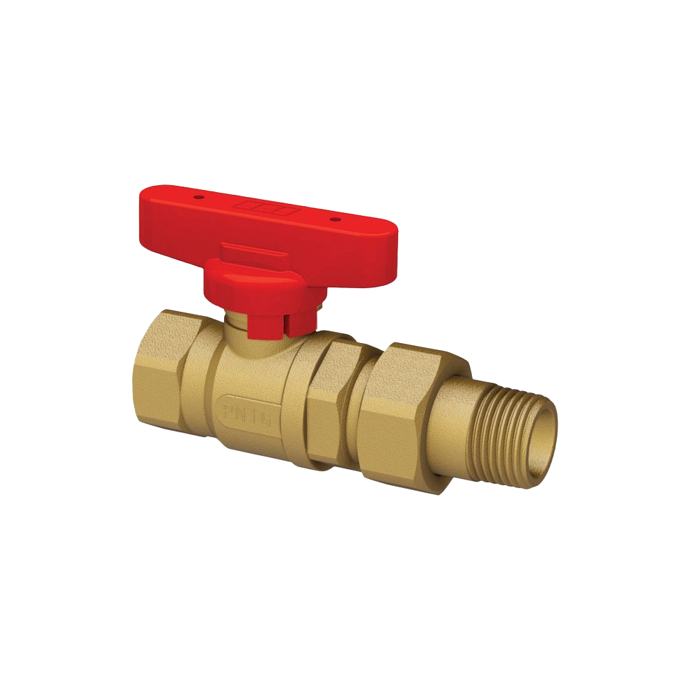 Кран шаровый латунный 1/2" ВР-американка, бабочка, красный