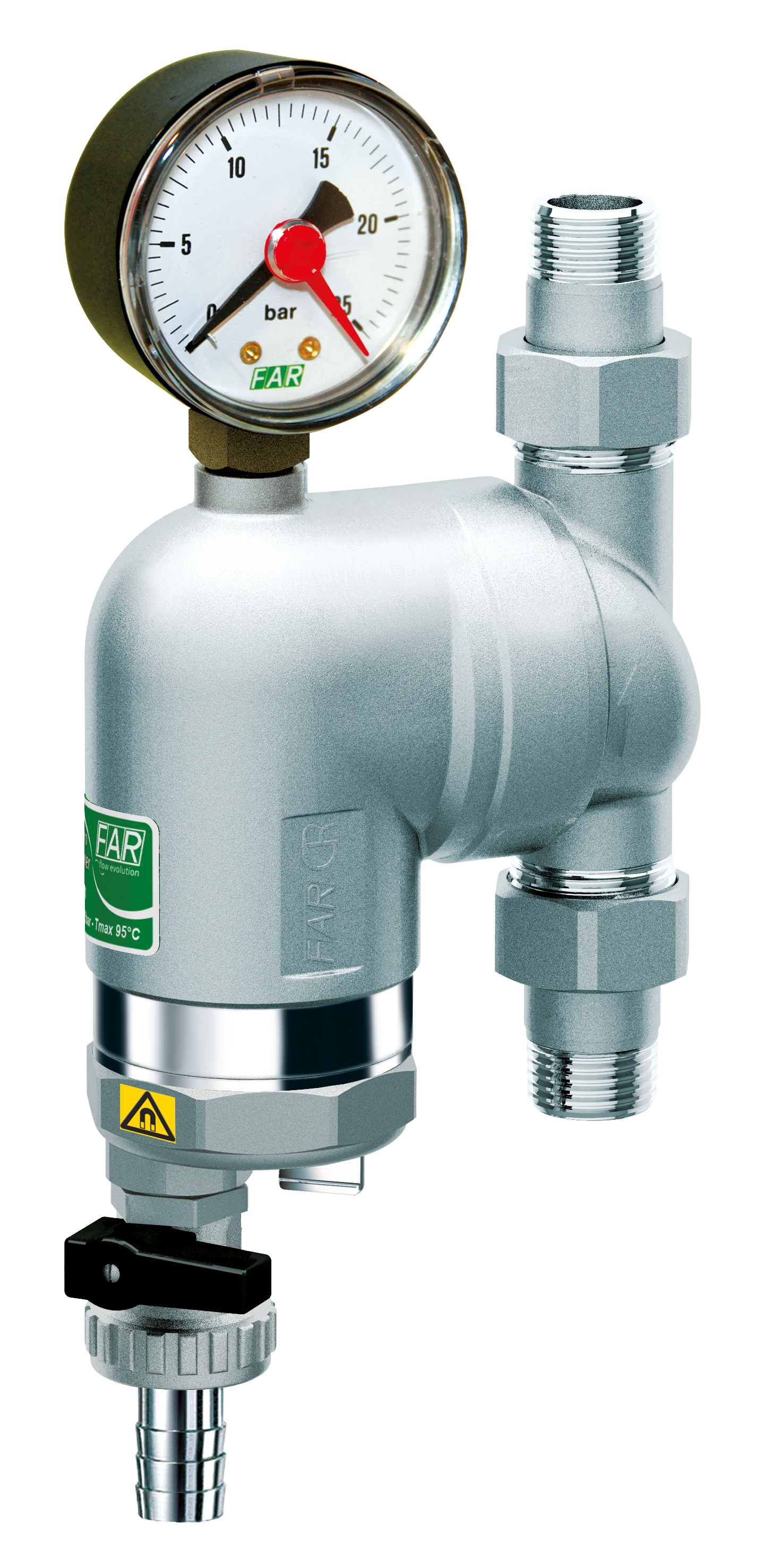 Фильтр 100мкм, с магн.встав., с манометром,  Max: 95 °C, 25 бар, поворот.соед. 3/4" НР