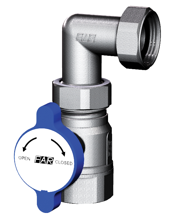 Кран шаров., 1"ВР с угольником, хром., красная ручка