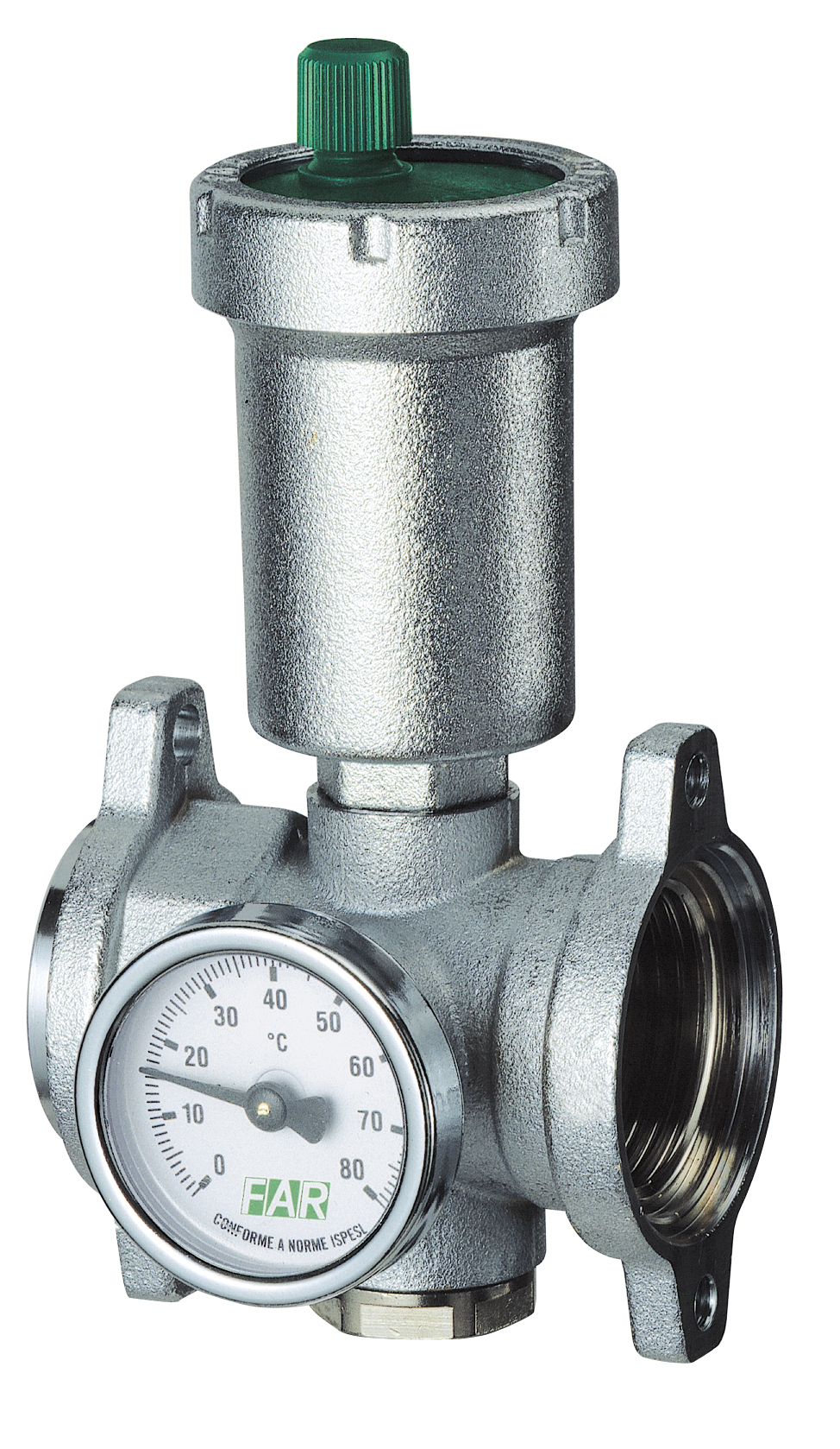 Хром.узел фланцев.1" с авт.воздухоотв., термометром (0-80) и заглушкой