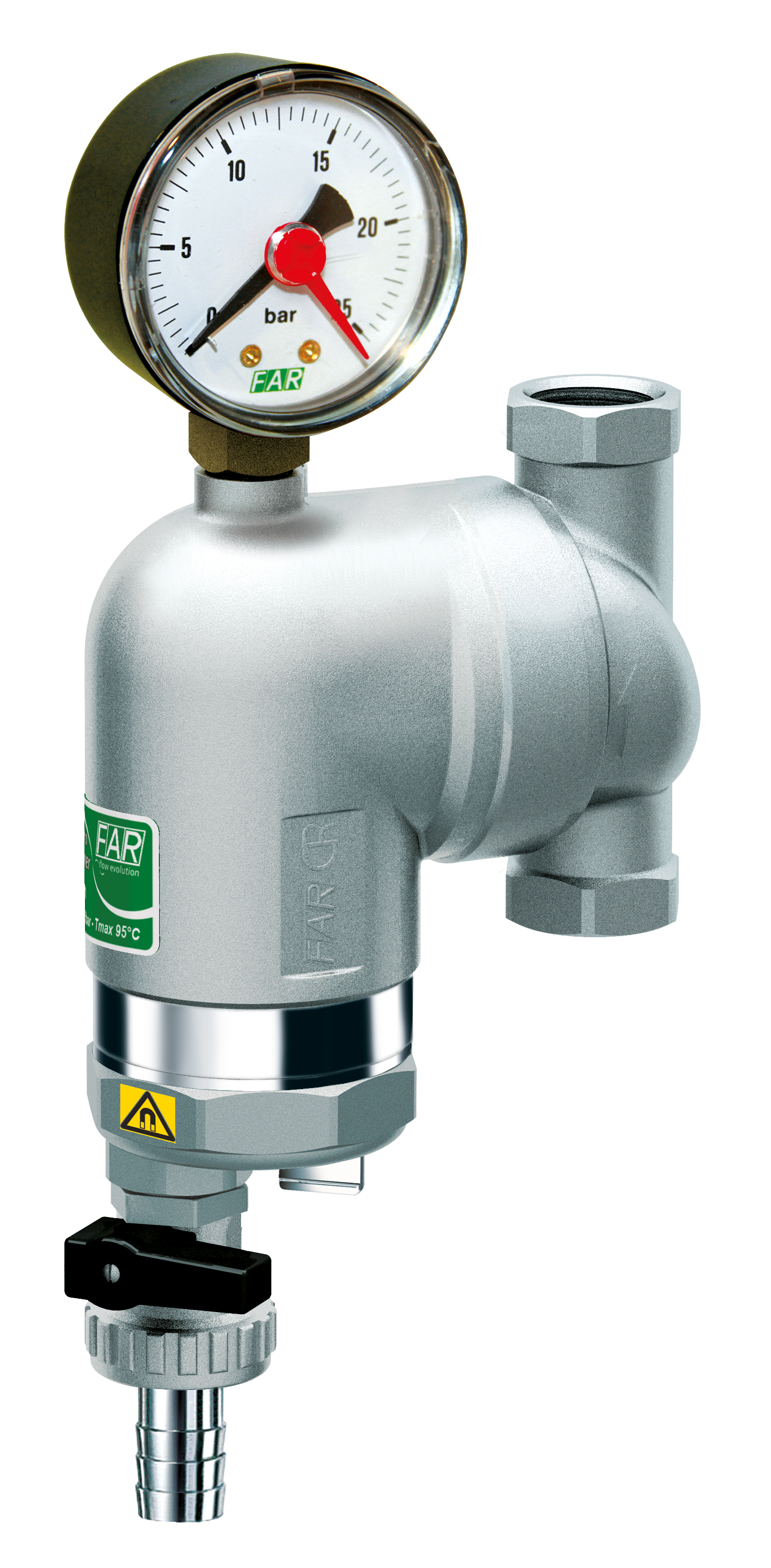 Фильтр 300мкм, с магн.встав., с манометром,  Max: 95 °C, 25 бар, поворот.соед. 1/2" ВР