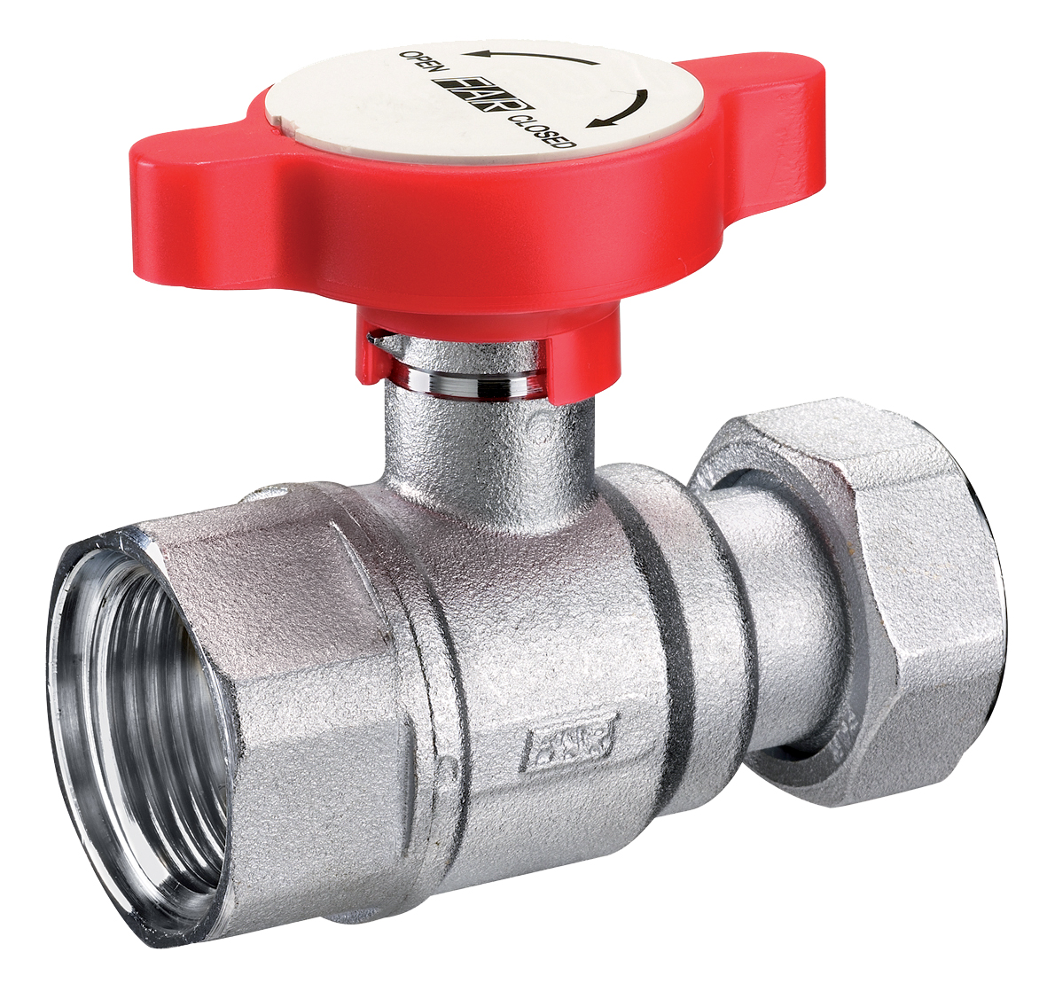 Кран шар., 1", хром., с накид.гайкой 1", синяя ручка