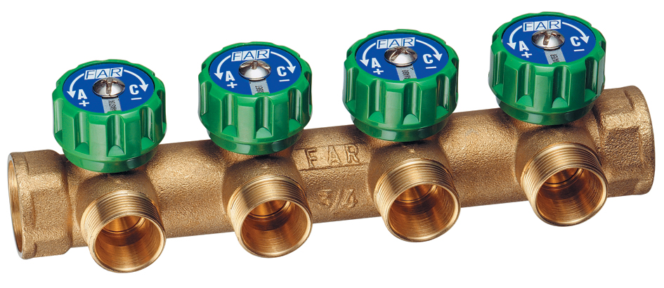 Регулируемый коллектор 3/4"(ВР-ВР) с 4 отв. М24х19, DZR-латунь