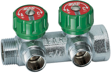 Коллектор регулирующий 1" (ВР-НР) с 2 отв. 3/4"EU с вставкой под плоское уплотнение