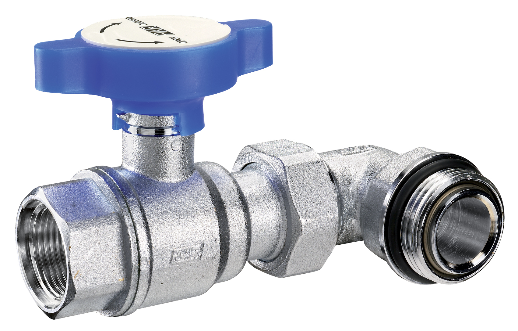 Кран шар., 1"ВР х 1"НР с угольником, хром., красная ручка