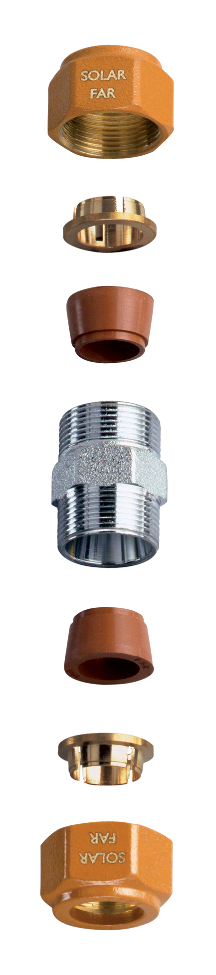 Переходник с двумя концовками д/стальн. и медн.труб Ø 16, SOLARFAR
