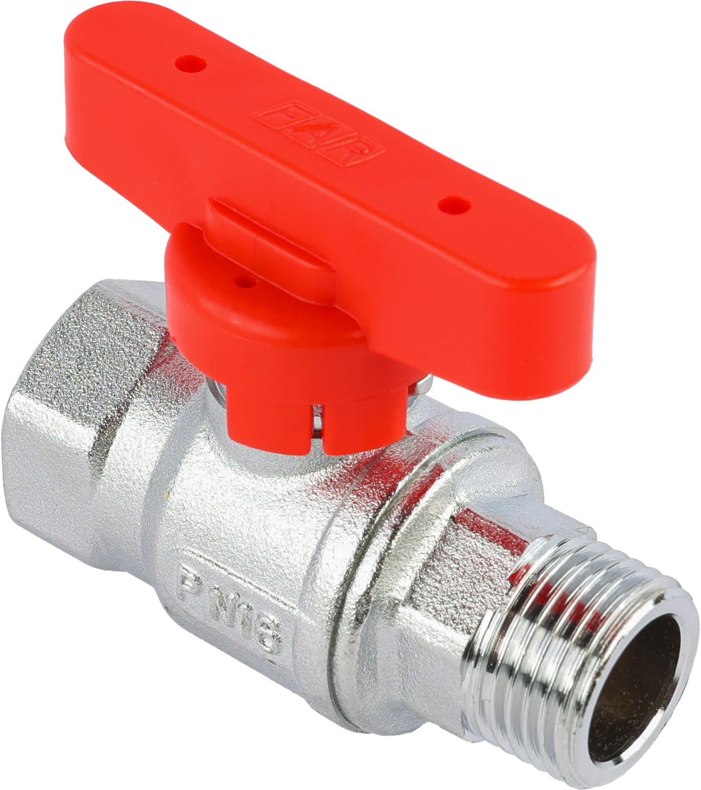 Кран шаровый хромированный 1"НР-ВР (бабочка, красный)