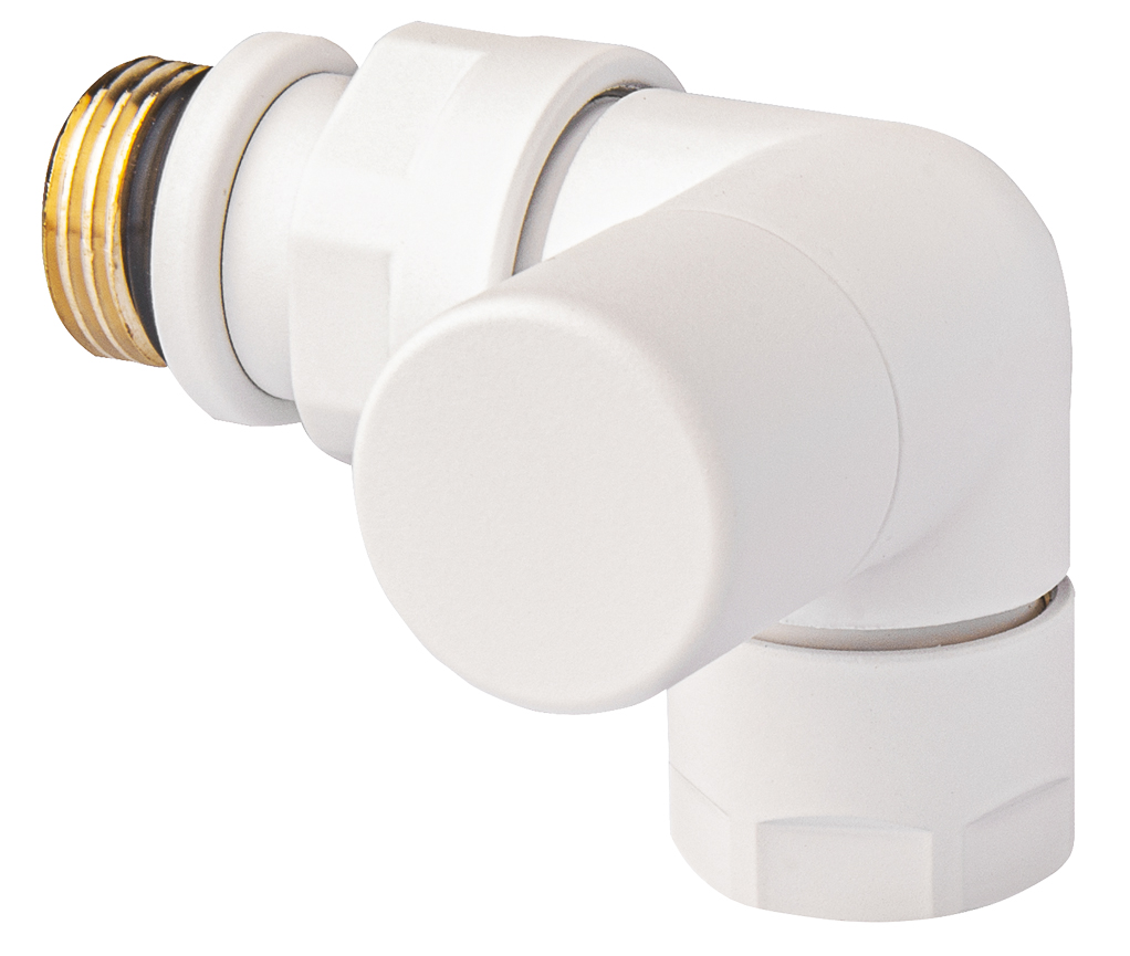 Вентиль запорн.трехосев.правостор. 1/2" гайка М24х19, бел. матов.