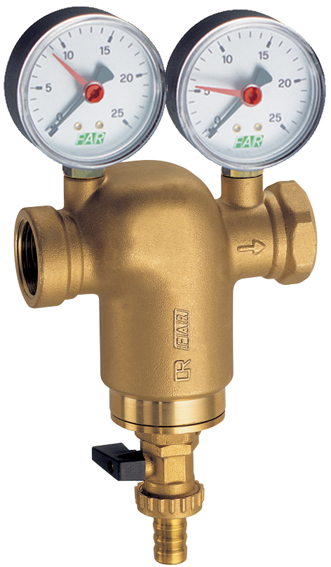 Фильтр латун., 1 1/4" ВР-ВР, с манометр., 300мкм, Max: 95 °C, 25 бар