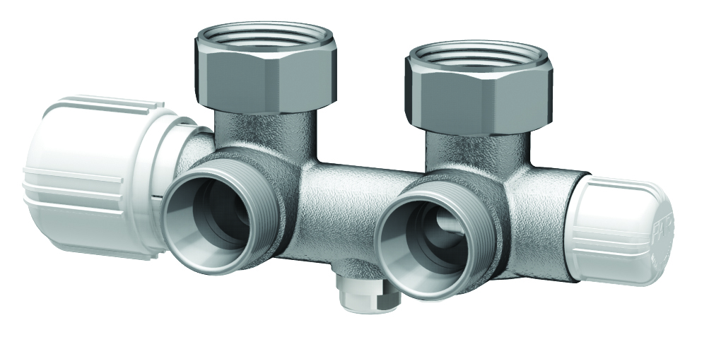 Н-обр. узел с термо.и зап.клапанами, угл., M24х19 - 3/4"ВР