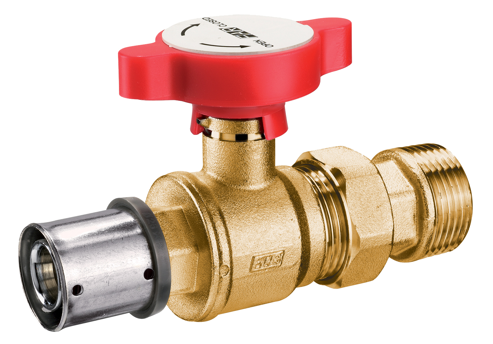 Кран шар. под термометр,  3/4" (американка-Ø 32X3 PRESSFAR), син.ручка