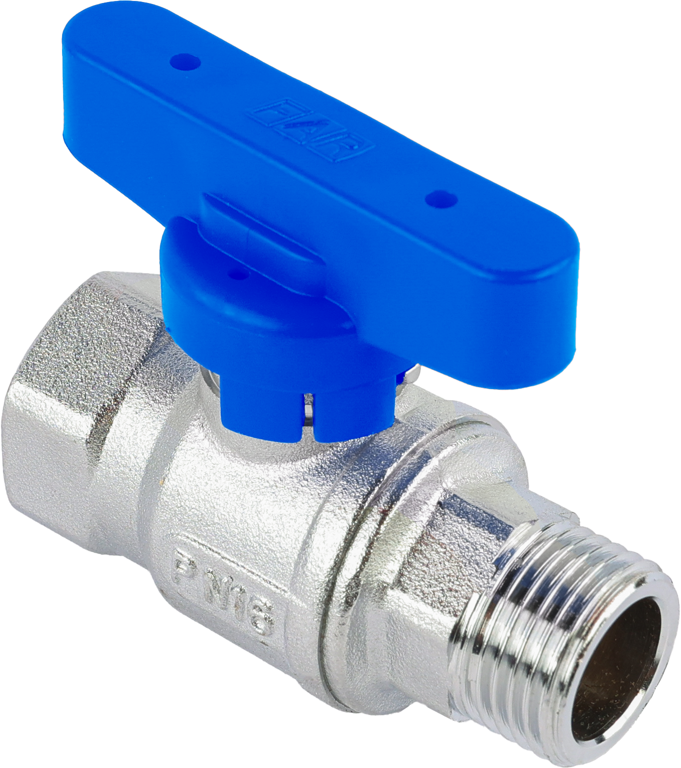 Кран шаровый хромированный 3/4"НР-ВР (бабочка, синий)