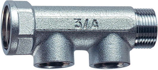 Коллектор 1" ВР-НР с 2 отводами 1/2" ВР (межосевое 36 мм)