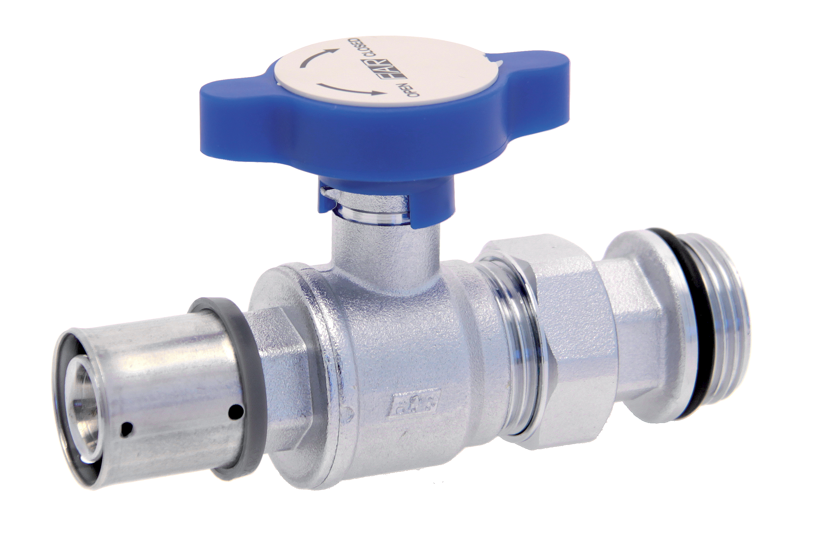 Кран шар. под термометр,  1" (американка с EPDM-Ø 26X3 PRESSFAR), хром., красн.ручка