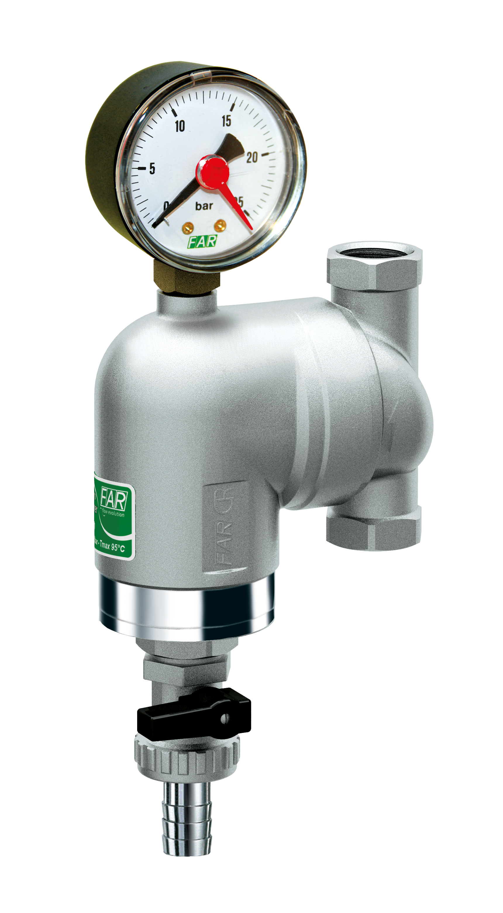 Фильтр 300мкм, с манометром,  Max: 95 °C, 25 бар. Поворотное соединение 3/4" ВР