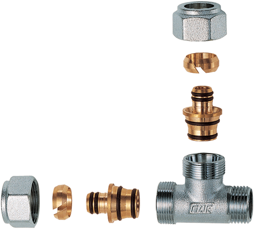 Тройник 1/2"(НР) с 2 концовками для м/п труб  20х2