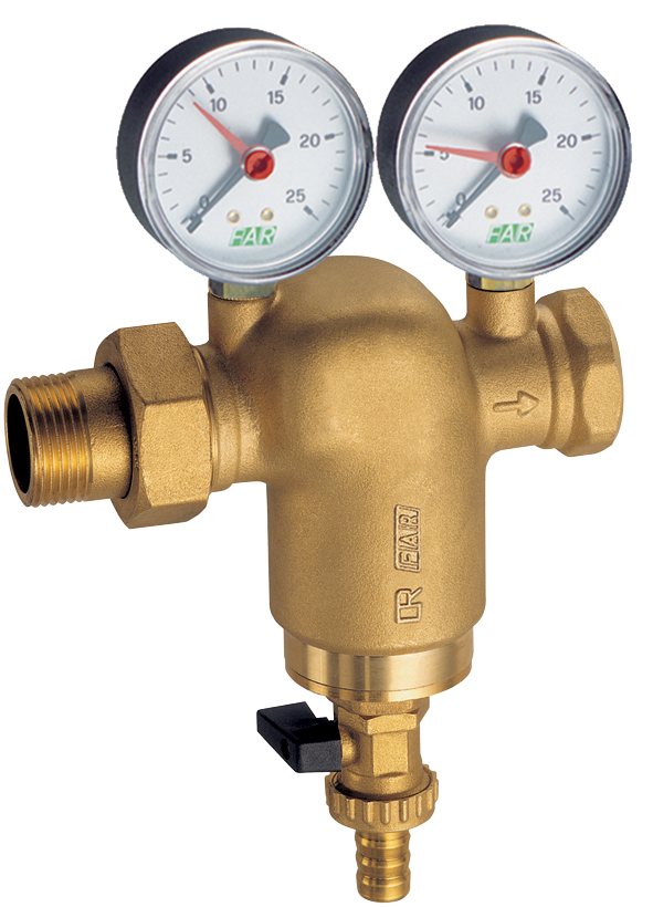 Фильтр 1" латун.,ВР-американка, с манометр.,300мкм, Max: 95 °C, 25 бар