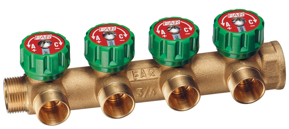 Регулируемый коллектор 3/4" (НР-ВР) с 4 отв. М24х19, DZR-латунь