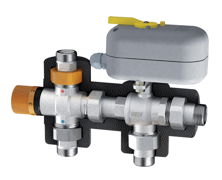 Узел с термосмесителем и моториз.шаровым краном, 3/4"