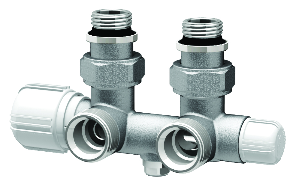 Н-обр. узел с термо.и зап.клапанами, угл., 3/4"EU - 1/2"НР