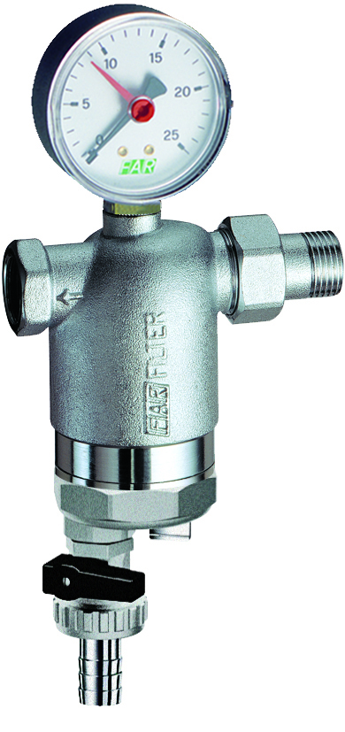 Фильтр 300мкм, с магн.встав., с манометром,  Max: 95 °C, 25 бар,  1/2" ВР-НР