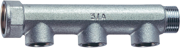 Коллектор 3/4" (ВР-НР) с 3 отв. 1/2" ВР (межосев. 50 мм)