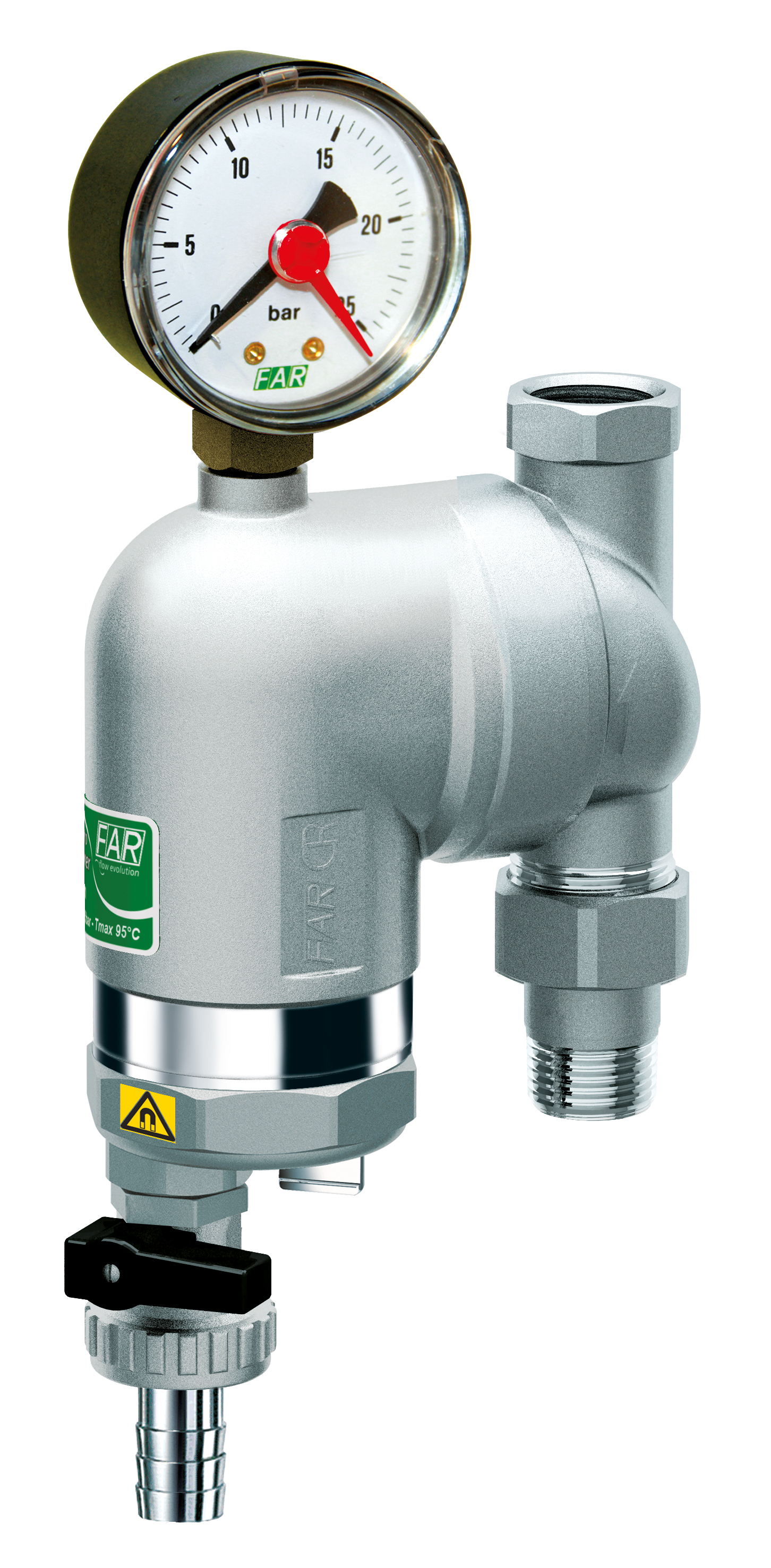 Фильтр 100мкм, с магн.встав., с манометром,  Max: 95 °C, 25 бар, поворот.соед. 3/4" ВР-НР