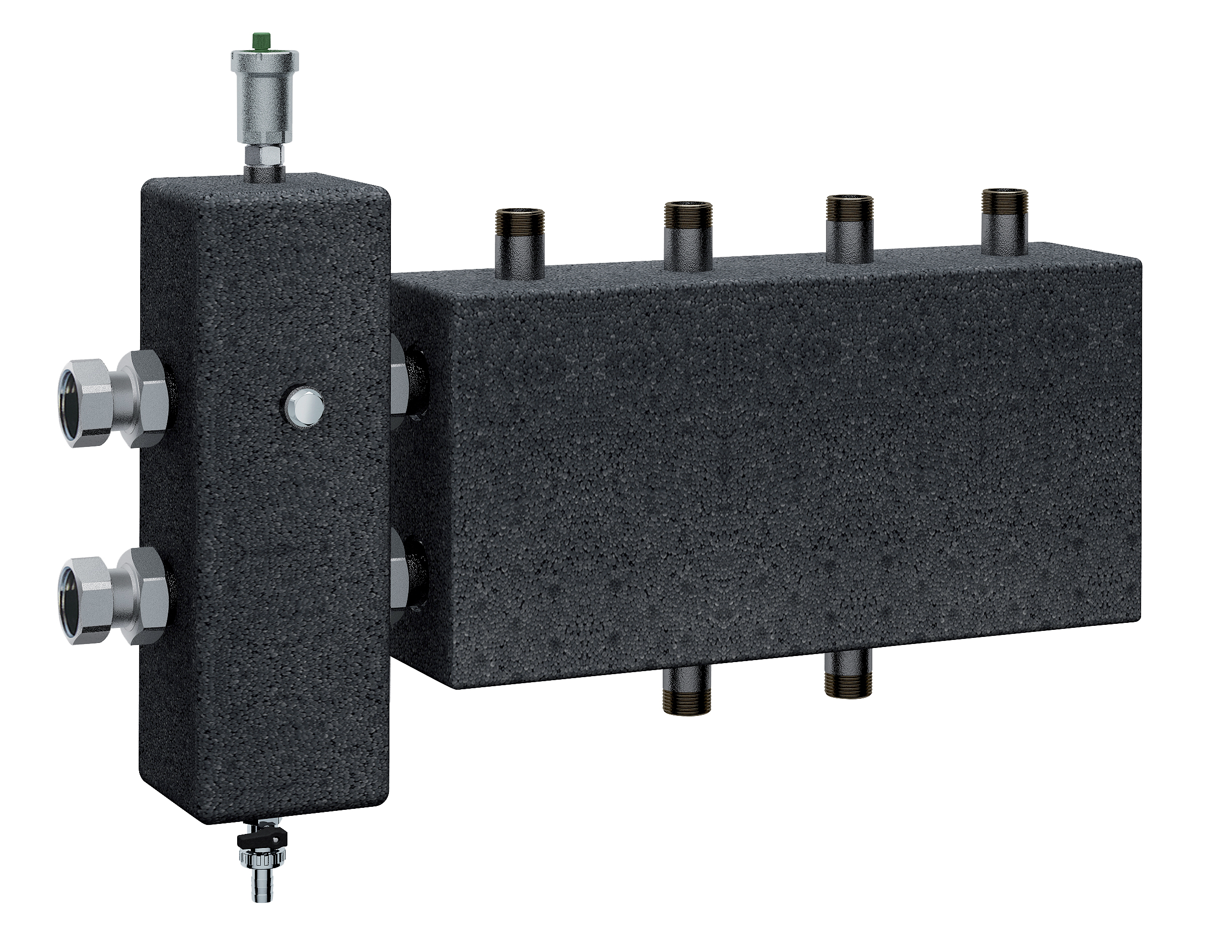 Блок: гидрострелка 1 1/4" и коллектор 1”(НР) для ГБМ (2+1)