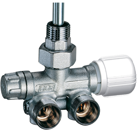 Терморег. угл. узел нижн. подкл.,  левый., отводы М24х19 , к радиатору 1/2" (для 1 и 2-х систем)