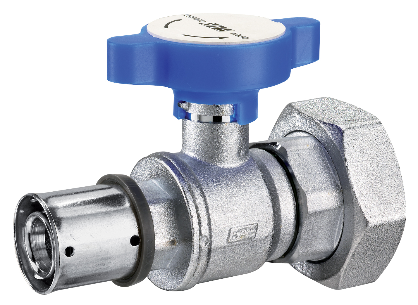 Кран шар. под термометр, хром.,1"1/2 (накидн.гайка-Ø32X3) красн.ручка