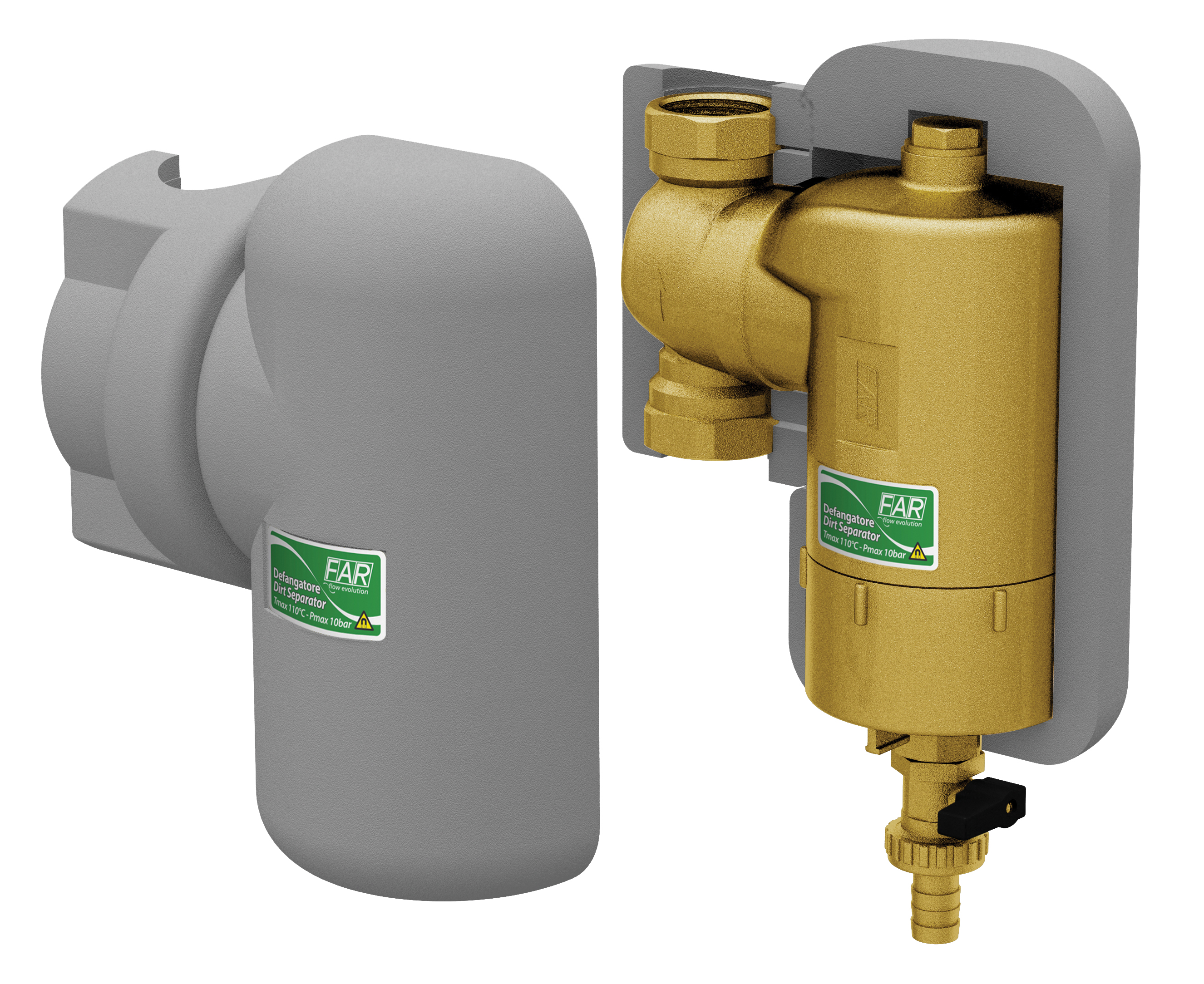 Сепаратор шлама (дешламатор) 1 1/2", ВР-ВР, с поворотным соединением, с магнитом и теплоизоляцией FAR