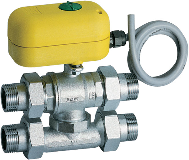 3-х ход. зон. шар.кран с серв. 220 В, 3/4", НР, с байпасом