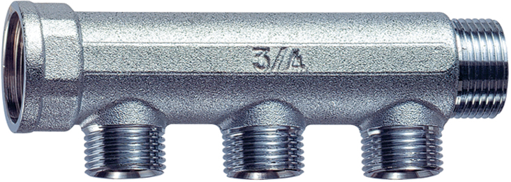 Коллектор 3/4" с 3 отвод. 1/2"НР, (межосев. 36 мм)