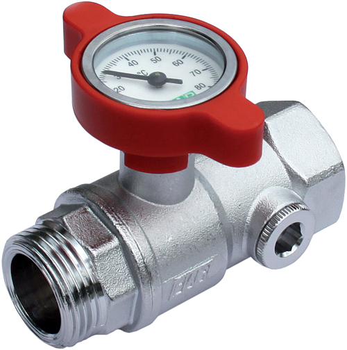 Хром.шар. кран с термометром, 1, красная ручка
