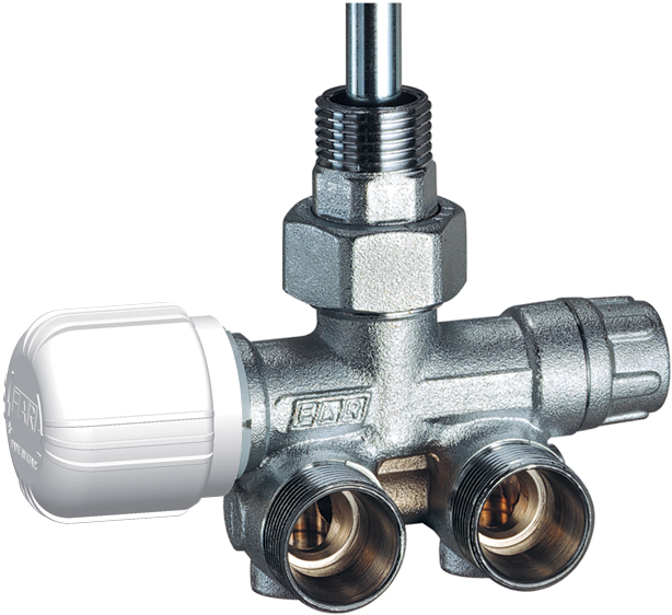 Терморег. угл. узел нижн. подкл.,  правый, отводы М24х19 , к радиатору 1/2" (для 1 и 2-х систем)