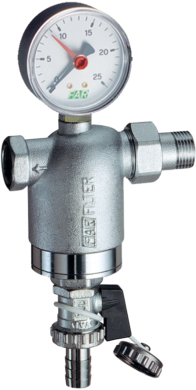 Фильтр 3/4" ВР-НР, с манометром, 300мкм, Max: 95 °C, 25 бар