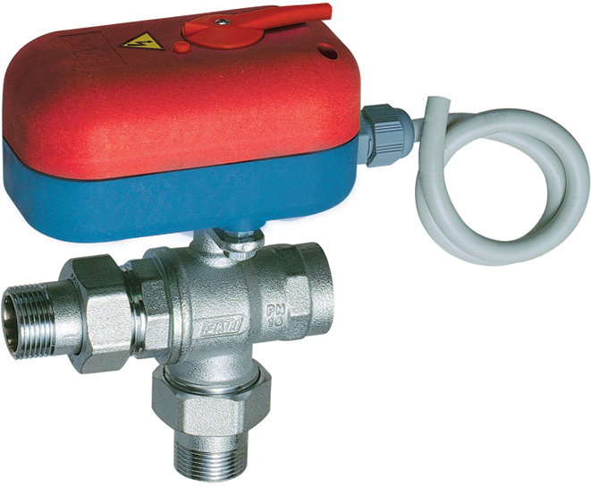 Трехходовой кран 1/2"НР-ВР с сервоприводом  код 3011 (24В,180 сек.)