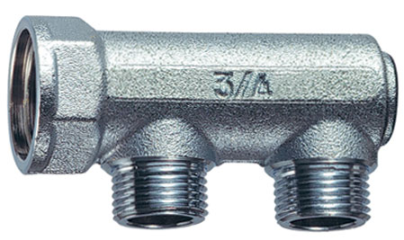 Коллектор концевой 3/4"ВР с 2 отвод. 1/2"НР, межосев.36мм