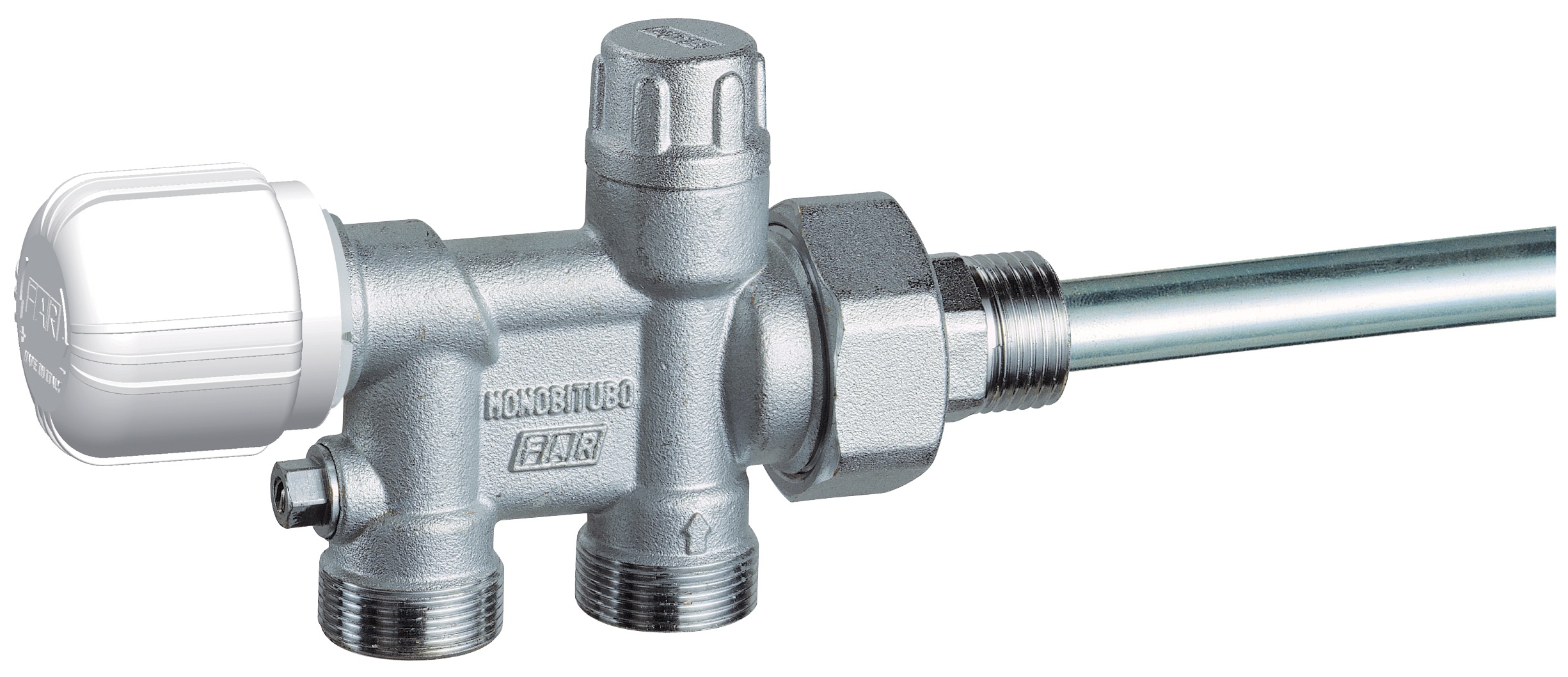 Терморег. универс. узел с зап. вентилем, отводы М24х19, к радиатору 1"(резьба "правая")