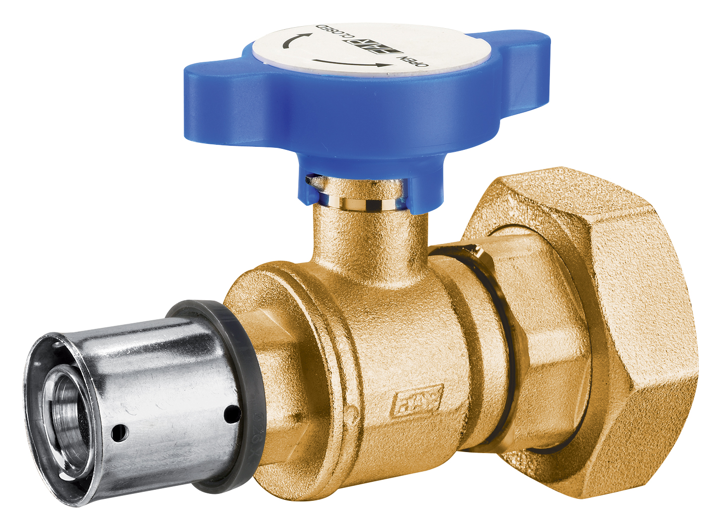 Кран шар. под термометр, латун.,1"1/2 (накидн.гайка-Ø32X3) красн.ручка