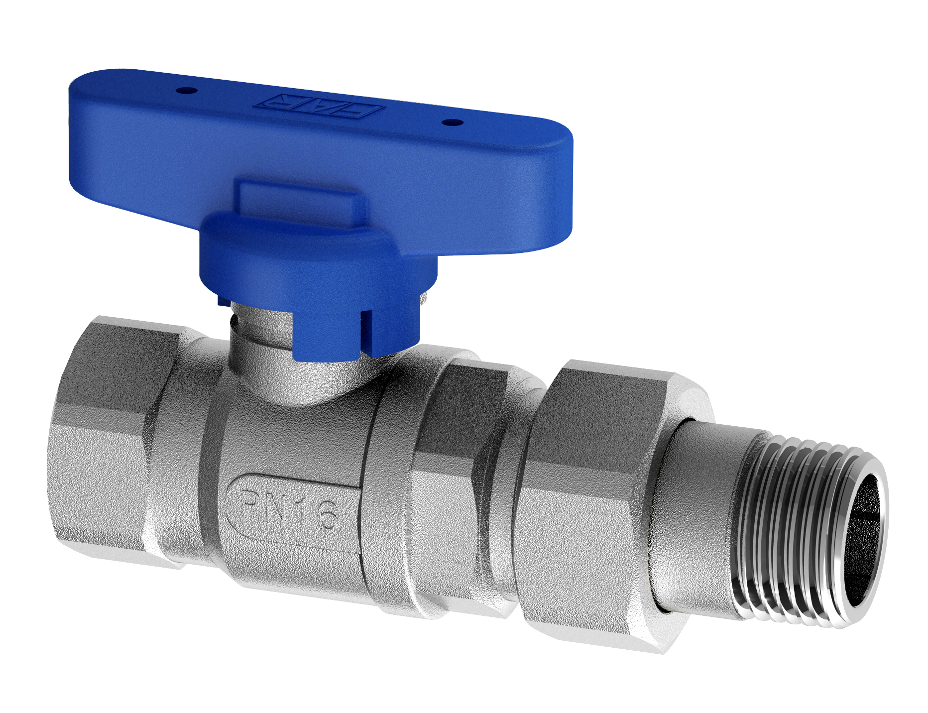 Кран шаров. лат. 3/4" ВР-американка,(бабочка, син.)