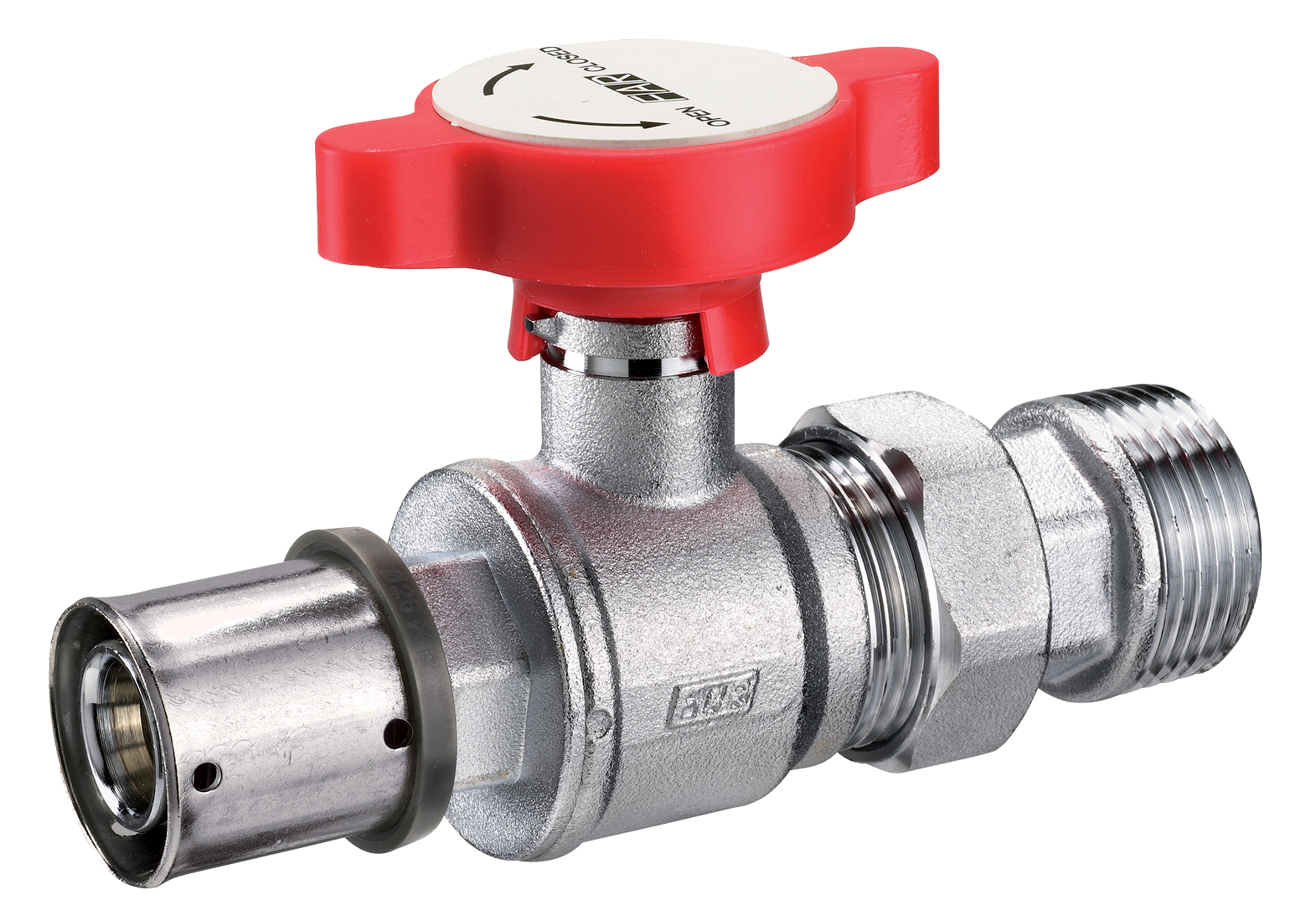 Кран шар. под термометр,  1" (американка-Ø 32X3 PRESSFAR), хром., син.ручка