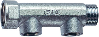 Коллектор 1" (ВР-НР) с 2 отв. 1/2" ВР (межосев. 50 мм)