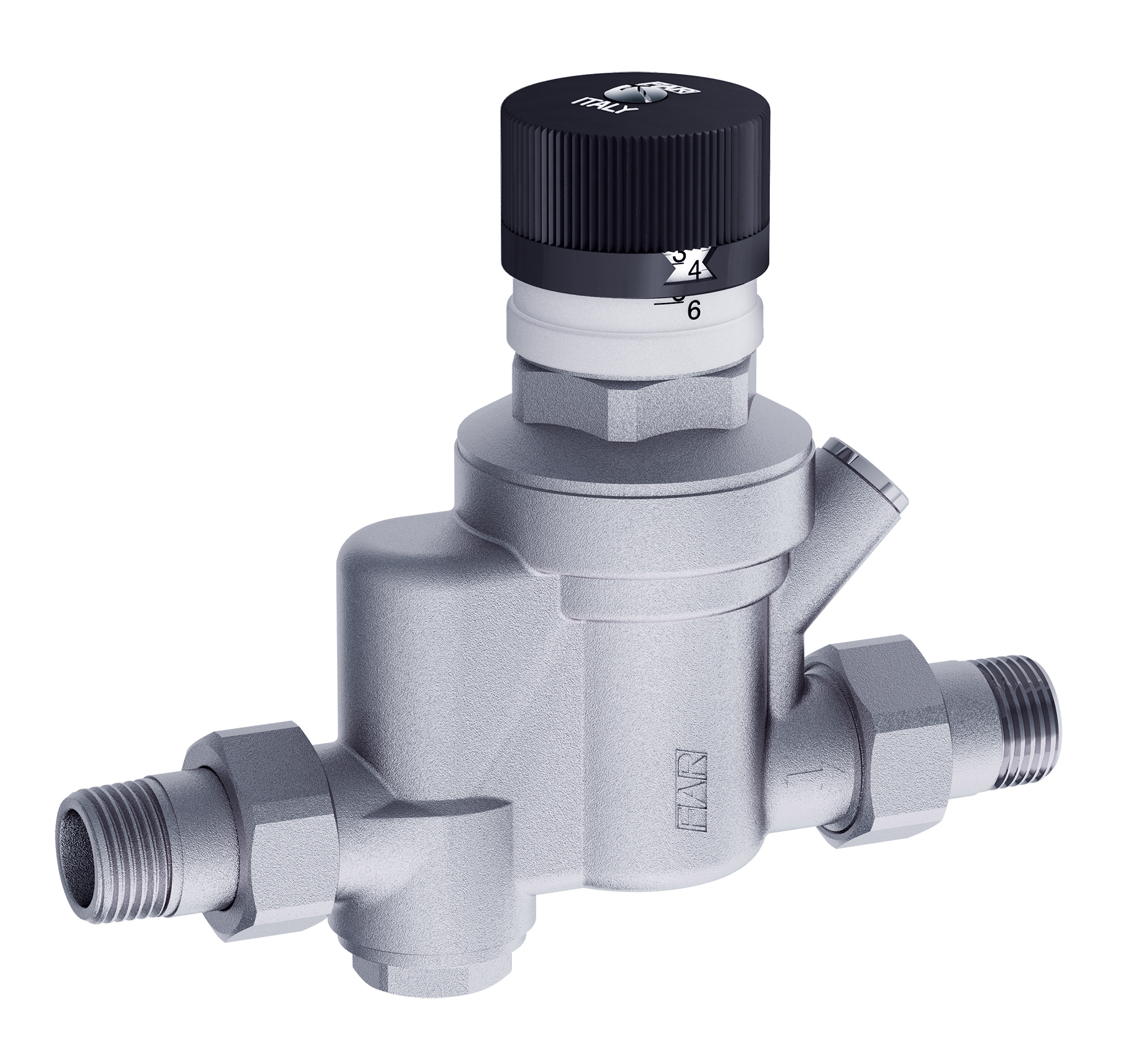 Редуктор с фильтром хром. 3/4" (НР-НР) с визуализацией давления, под манометр, 600 мкм