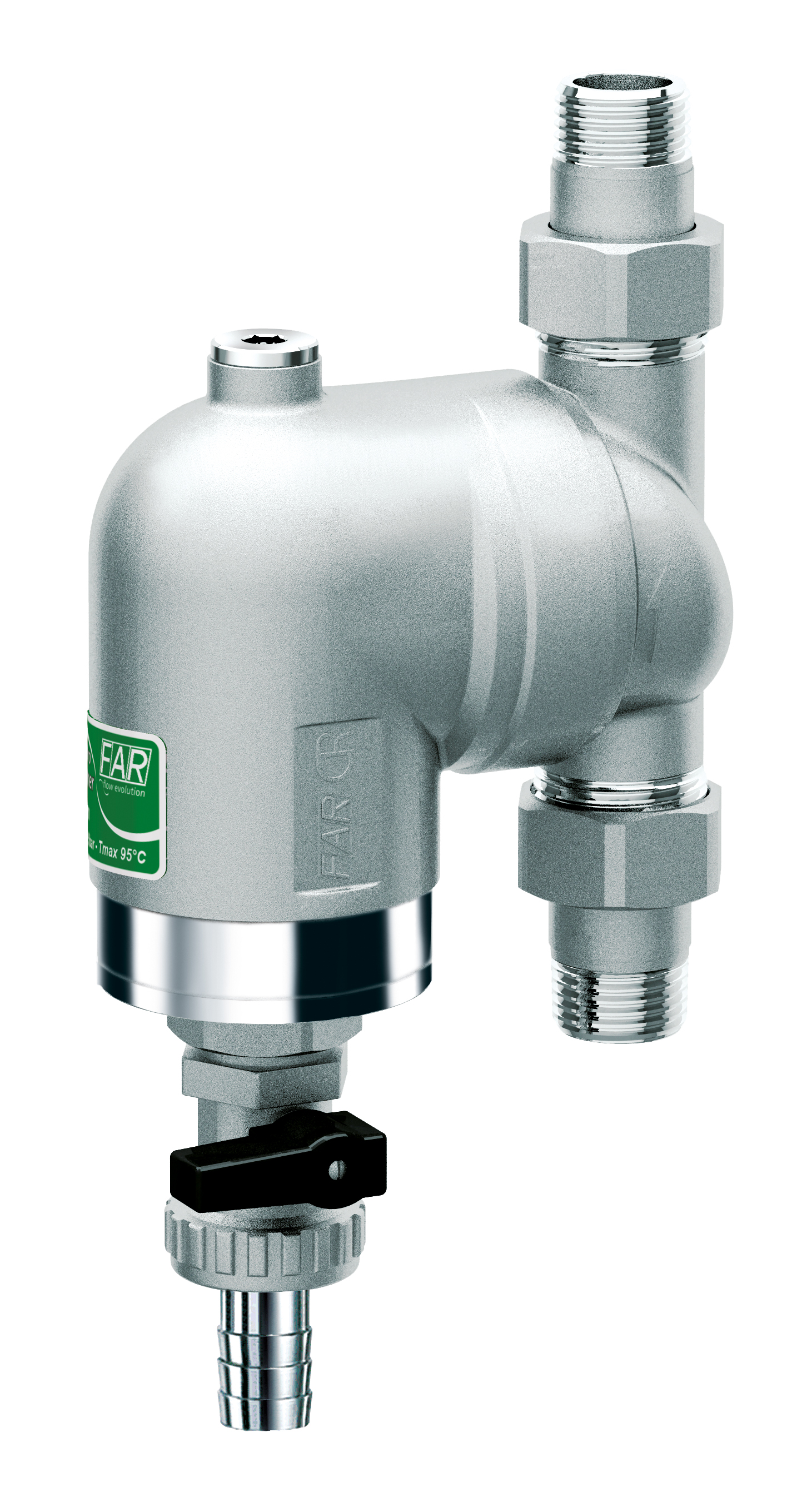 Фильтр 300мкм, под манометр,  Max: 95 °C, 25 бар. Поворотное соединение 1/2" НР