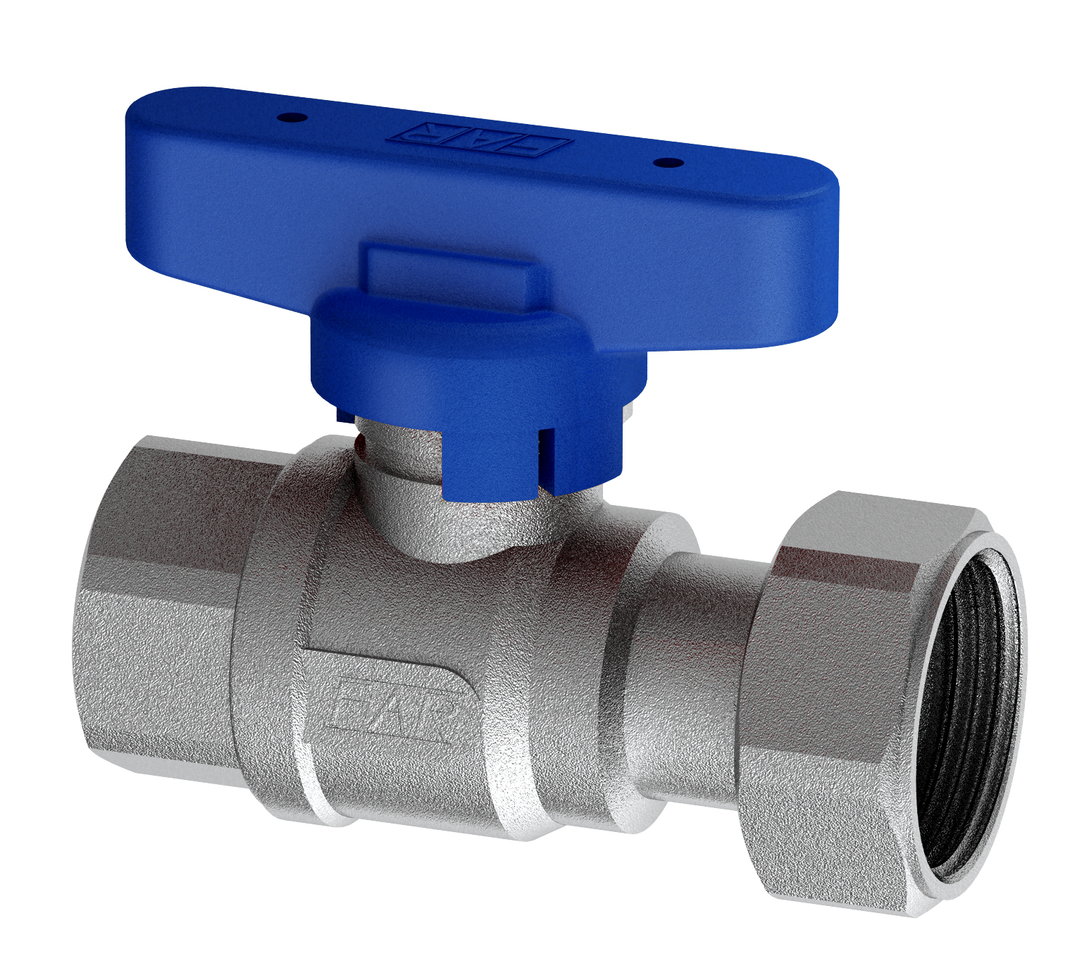 Кран шаровой лат. 3/4"ВР -1"накид.гайка (бабочка, син.)