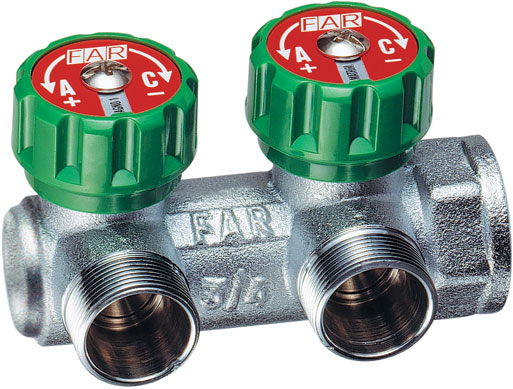 Концевой  регулирующий коллектор 3/4" с 2 отв.  1/2"