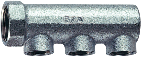 Коллектор концевой 1"ВР с 3 отвод. 1/2"ВР, межосев.36мм