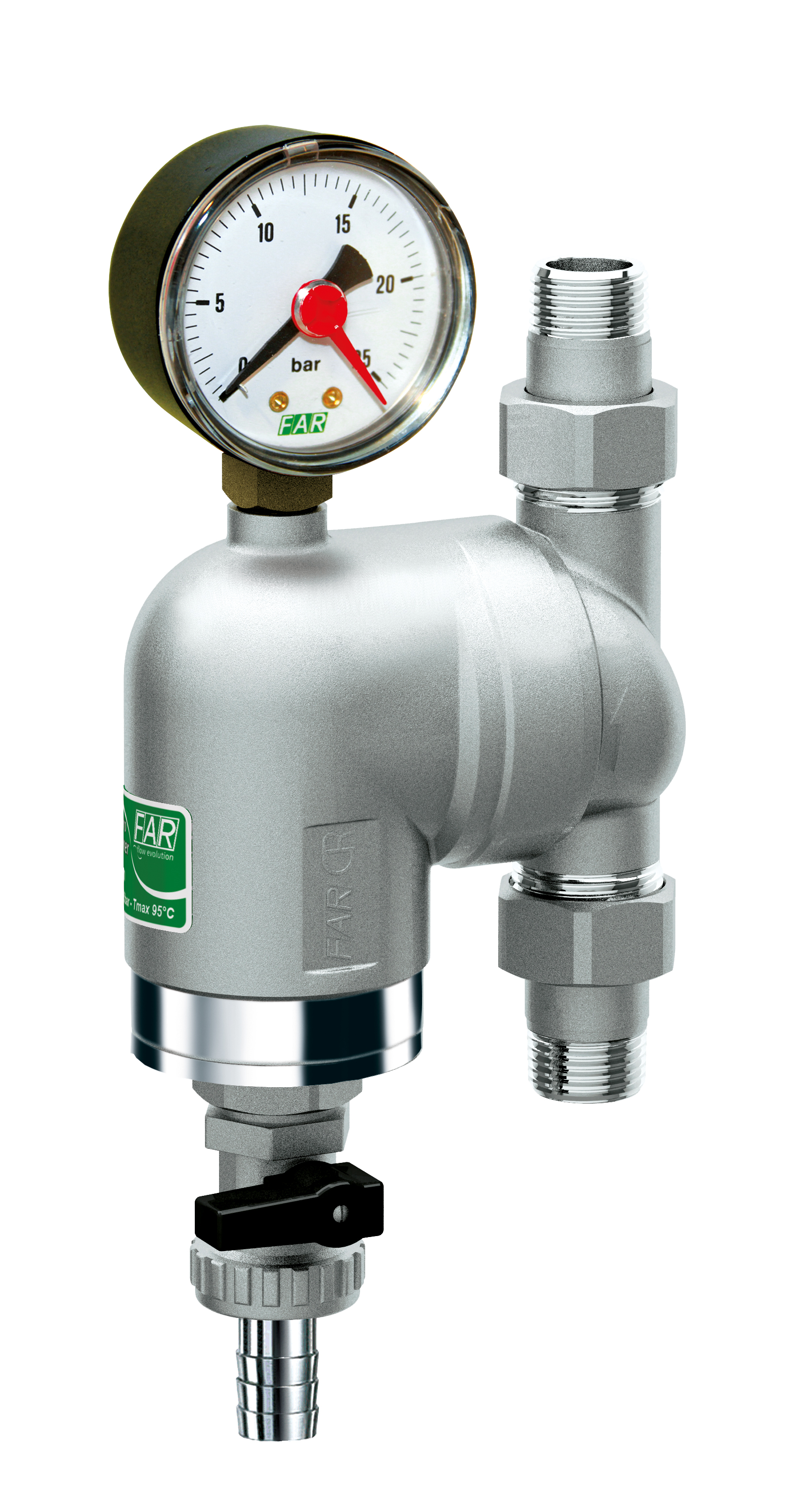 Фильтр 100мкм, с манометром,  Max: 95 °C, 25 бар. Поворотное соединение 3/4" НР